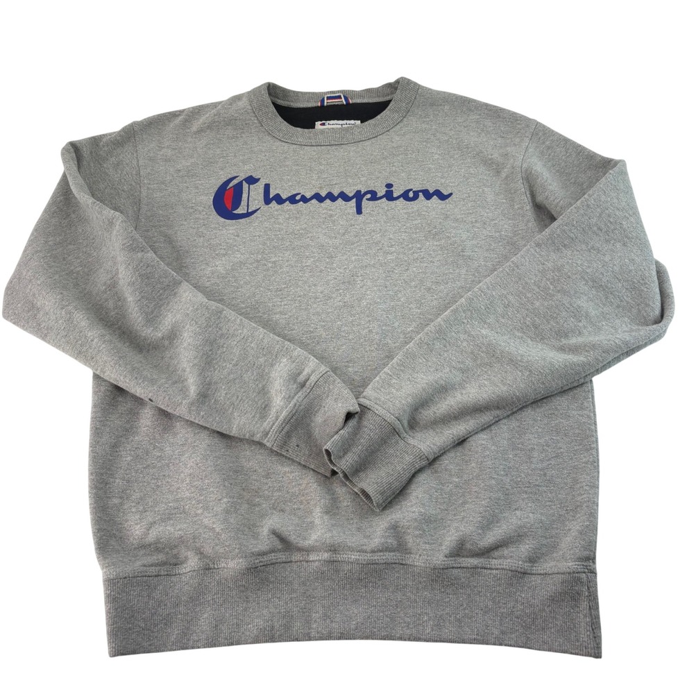 Champion Mens Gray‎ Script Logo Crewneck Sweatshirt Pullover G88H Size Medium